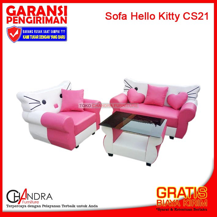 SOFA HELLO KITTY 021 + MEJA SUPER MEWAH BERGARANSI (Sofa Sudut, Kursi Ruang Tamu, Sofa Anak)