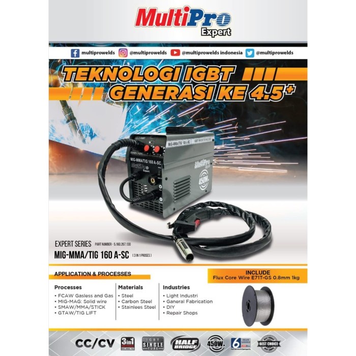 MESIN TRAVO LAS MULTIPRO MIG MMA TIG 160 A-SC SMAW FCAW GTAW ARGON CO2