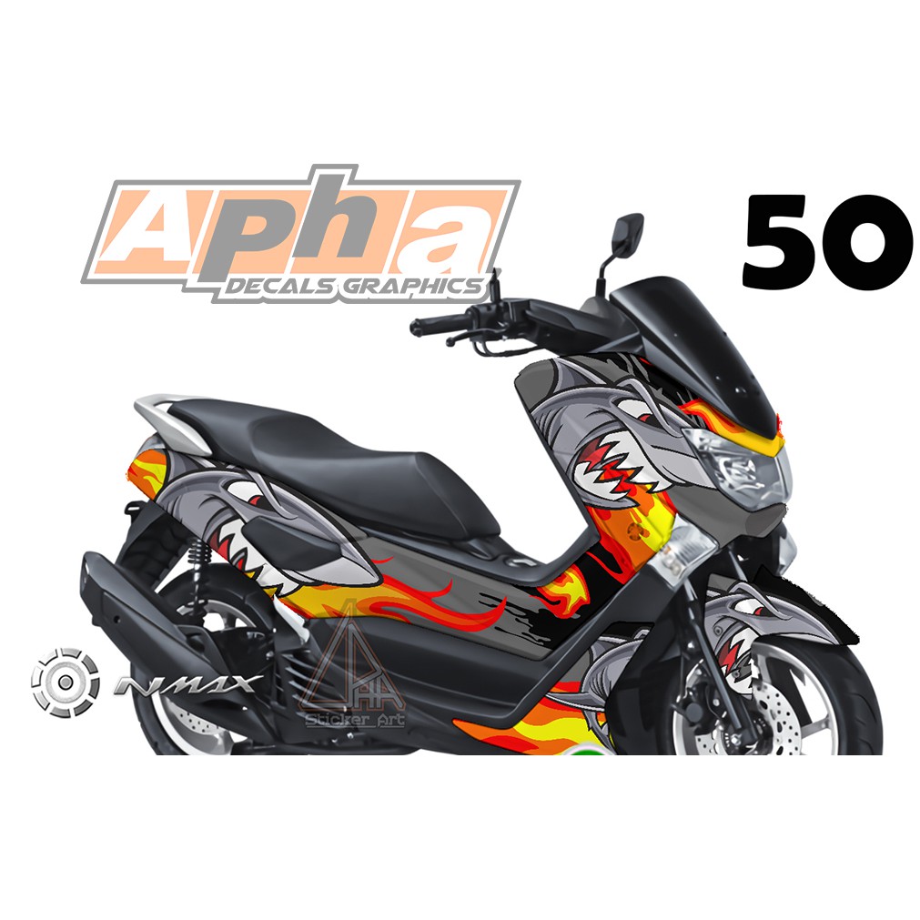 STIKER STICKER  MOTOR DECAL PRINT CUSTOM YAMAHA NMAX 155 OLD SHARK HIU