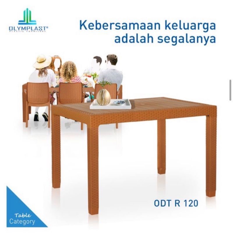 ODT 120 -MEJA MAKAN PANJANG PLASTIK ANYAMAN ROTAN  OLYMPLAST KNOCKDOWN / MEJA MAKAN OUTDOOR / MEJA T