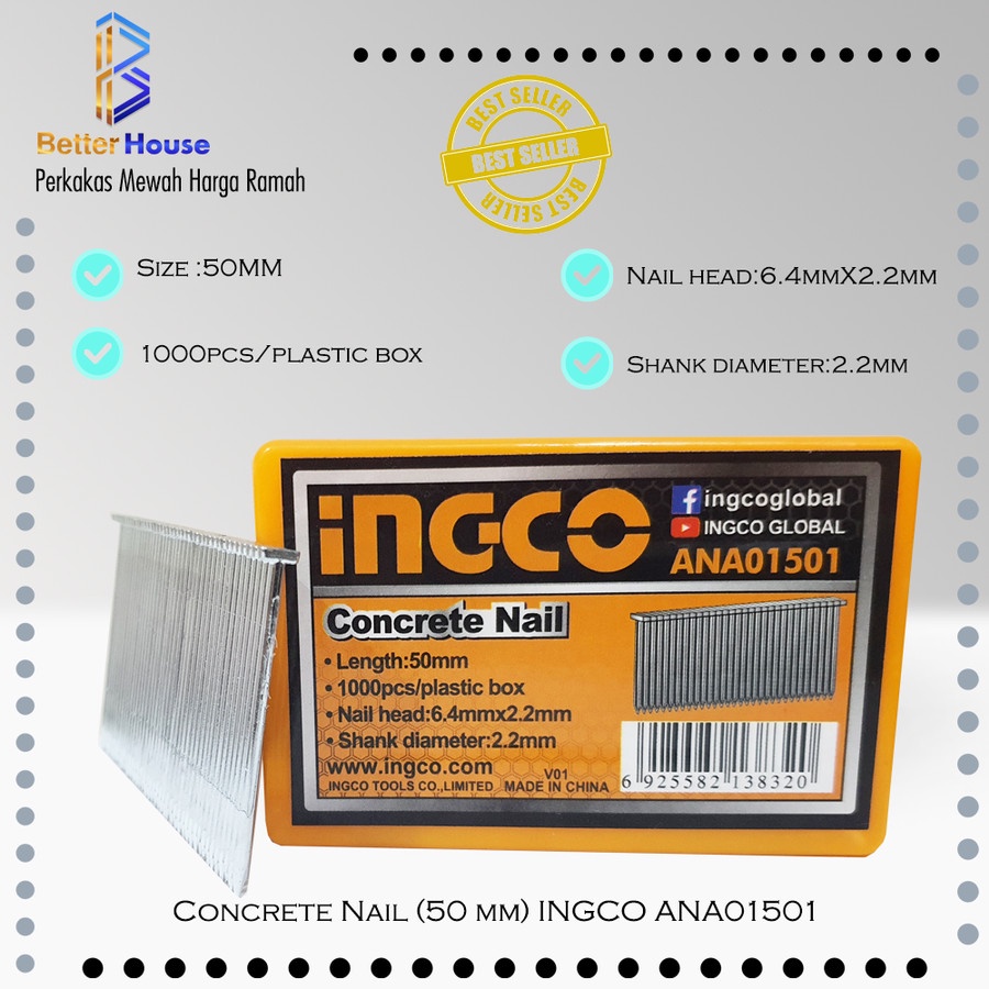 

Isi Paku Tembak Beton Tembok Concrete Nail (50 mm) INGCO ANA01501