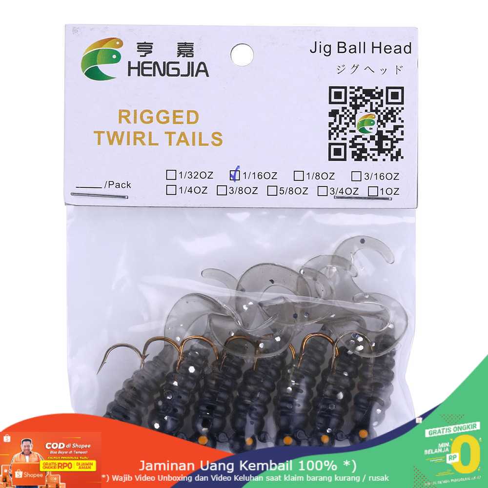 (BISA COD) RVOSTR Hengjia Umpan Pancing Sea Bass Bait Head Twirl Worm 1.75G 7PCS