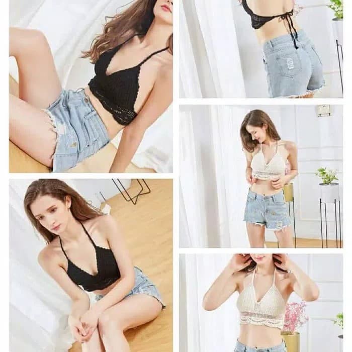 bralette tali ikat leher bra bikini brokat renda transparan