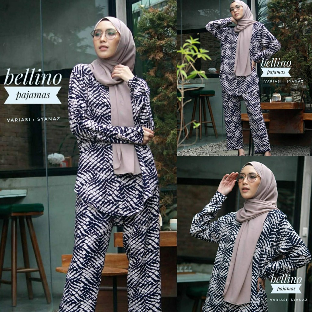 Pajamas Syahnaz Fenomenal One Set Premium Piyama Syahnaz Tangan Panjang Busui Katun Adem Daily Set