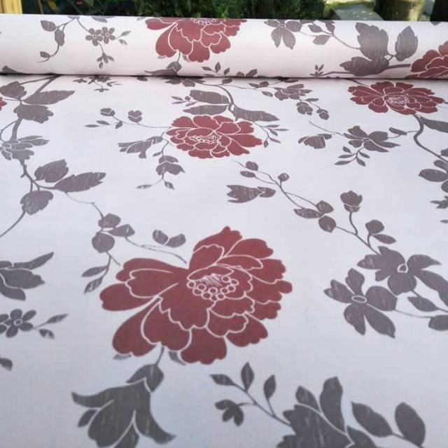 Motif bunga merah 1kg roll wallpaper dinding