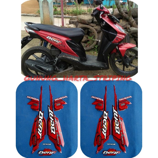 Striping Stiker Lis Les Body Motor Honda Beat Karbu 2008 Full Set Motif Standar Original Warna Merah