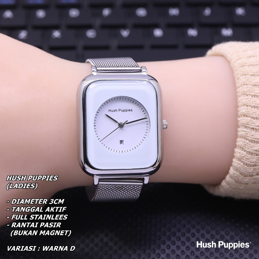 JAM TANGAN WANITA HUSH PUPPIES H-005 RANTAI BODY SEGI TANGGAL AKTIF