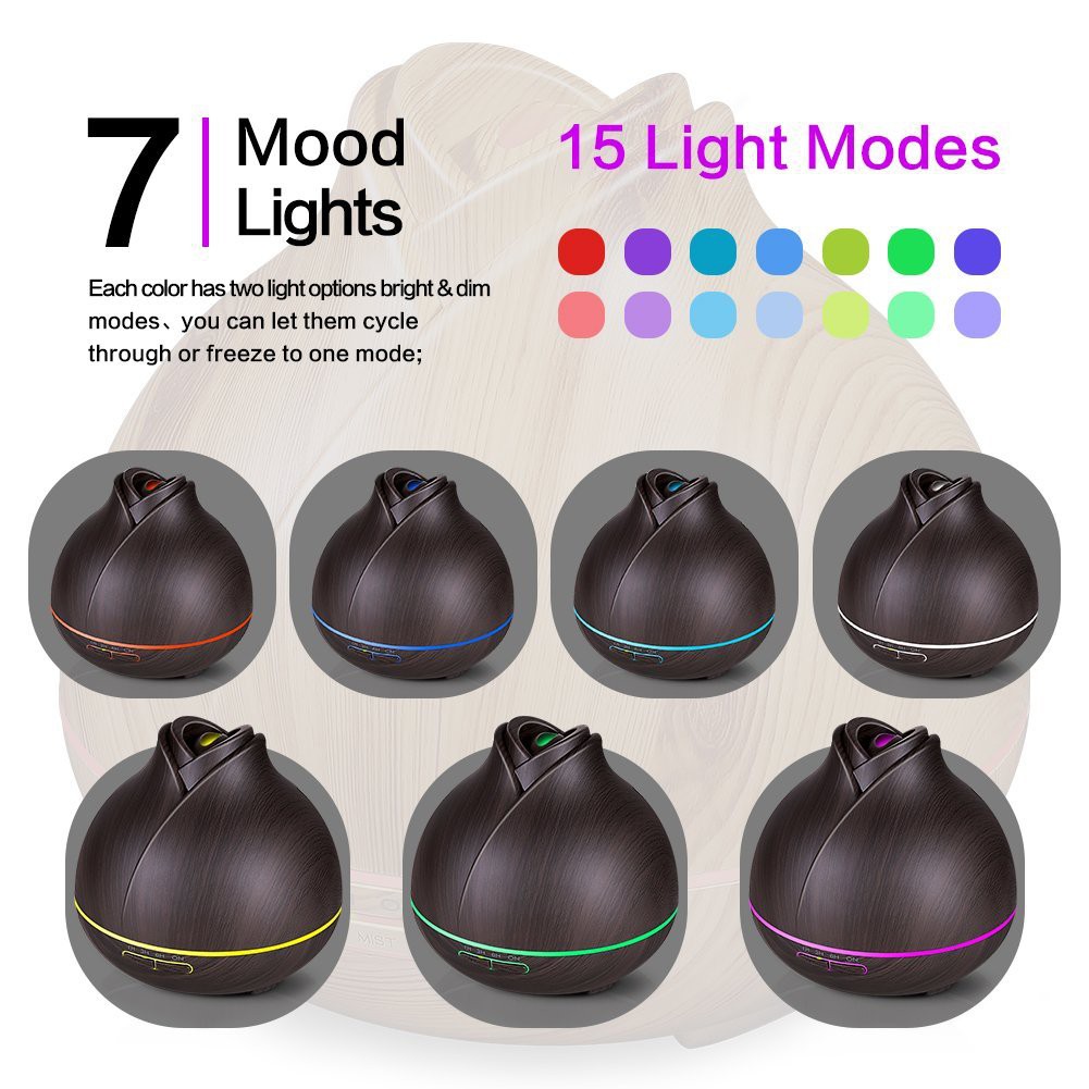 H18 - Wooden Humidifier Aroma Diffuser 7 Color LED Light 400ml