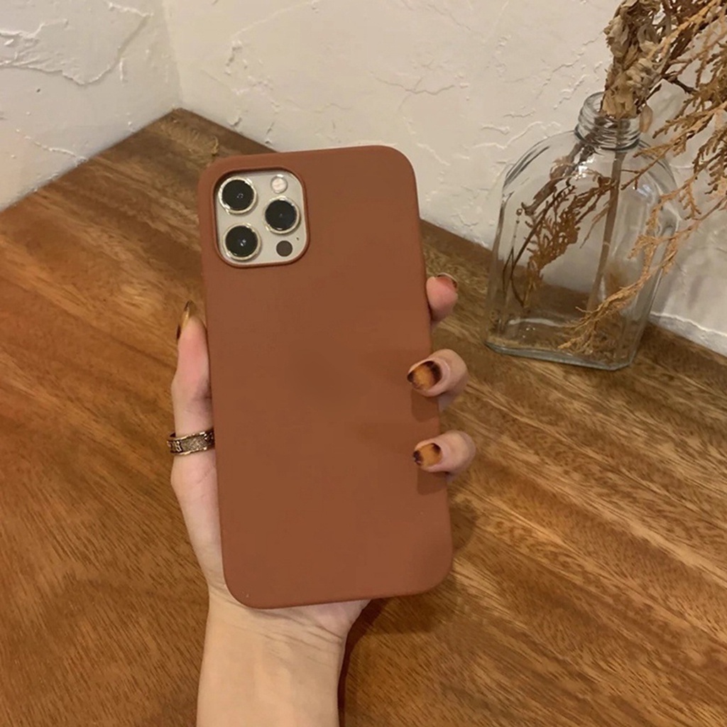 Cover IPhone Silikon Cair Coklat Caramel Warna Hangat Untuk Iphone14 13 12 11 Pro X XS Max XR SE 2020 6 6s 7 8 14 Plus Casing Full Lengkung