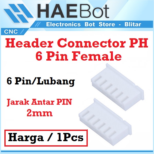 [HAEBOT] Header Connector JST PH 6 Pin Female Tanpa Skun Konektor Kabel AWG 6pin Putih Cable Arduinoo