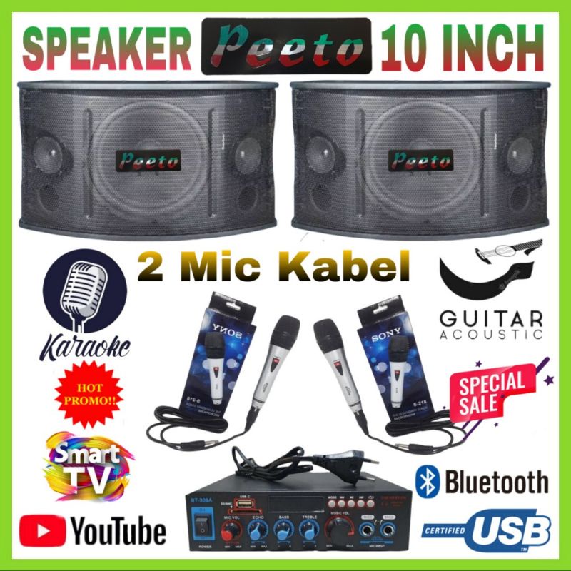 Paket Karaoke Smart Tv Youtube Speaker PEETO 10 Inch Ampli Bluetooth