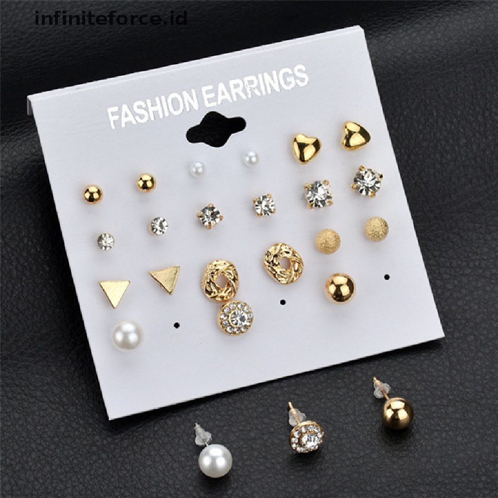 (Infiniteforce.Id) 12pcs / set Anting Tusuk Kristal Berlian Imitasi Untuk Wanita