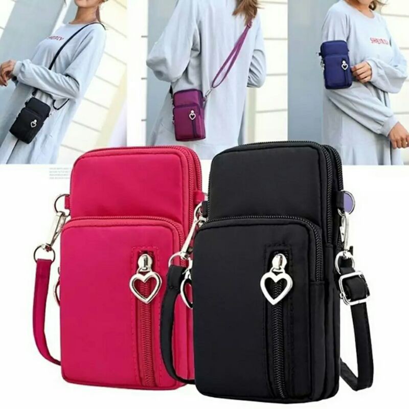 Tas HP Selempang Wanita Lokal Mini Heart Zipper L Size/ Mini Sling Bag ko