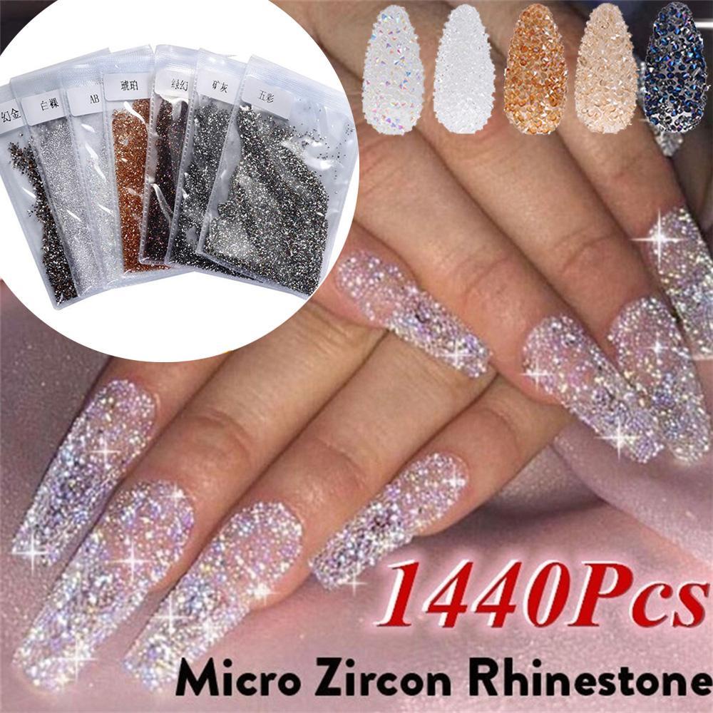 Agustina Kuku Berlian Imitasi 1440Pcs/Pack Unfoiled Kaca Berlian Kuku Glitter Manicure Tools DIY Nail Art