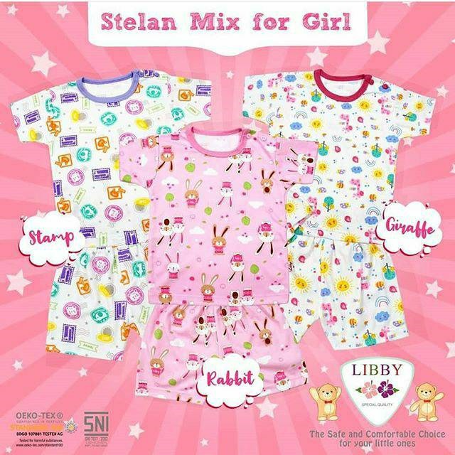 LIBBY SETELAN Baju Anak Bayi OBLONG PENDEK Celana Pendek S M L (9-24M)