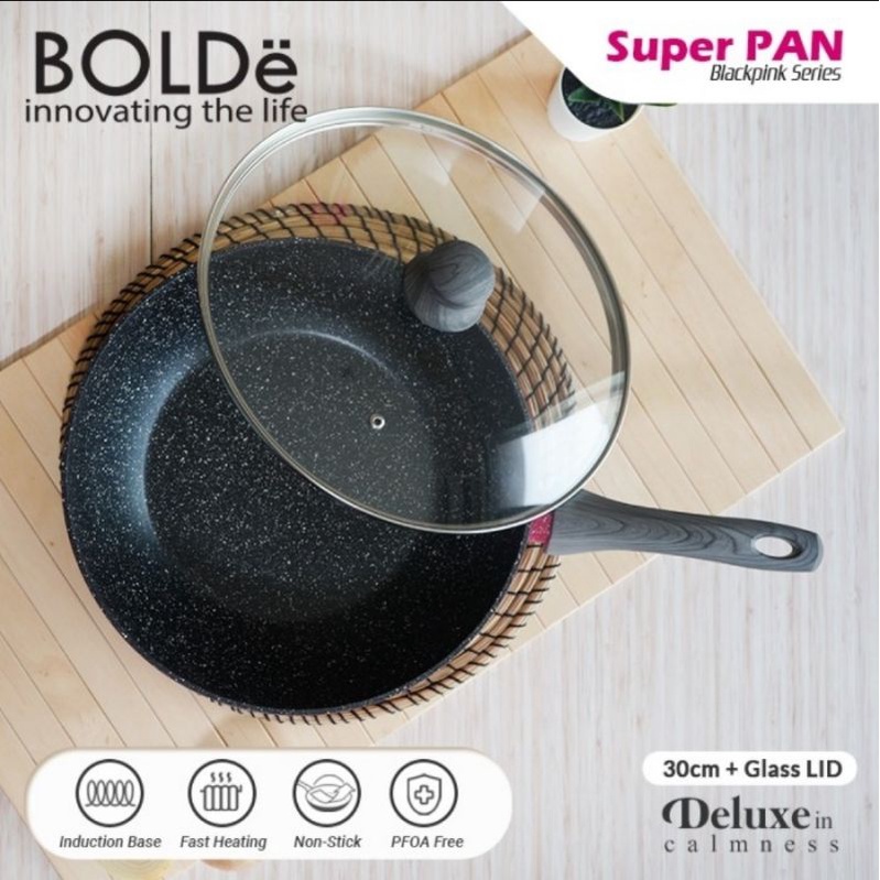 Wok 30 Cm Plus Tutup Kaca BOLDe Super Pan Blackpink - Wajan Glass Lid