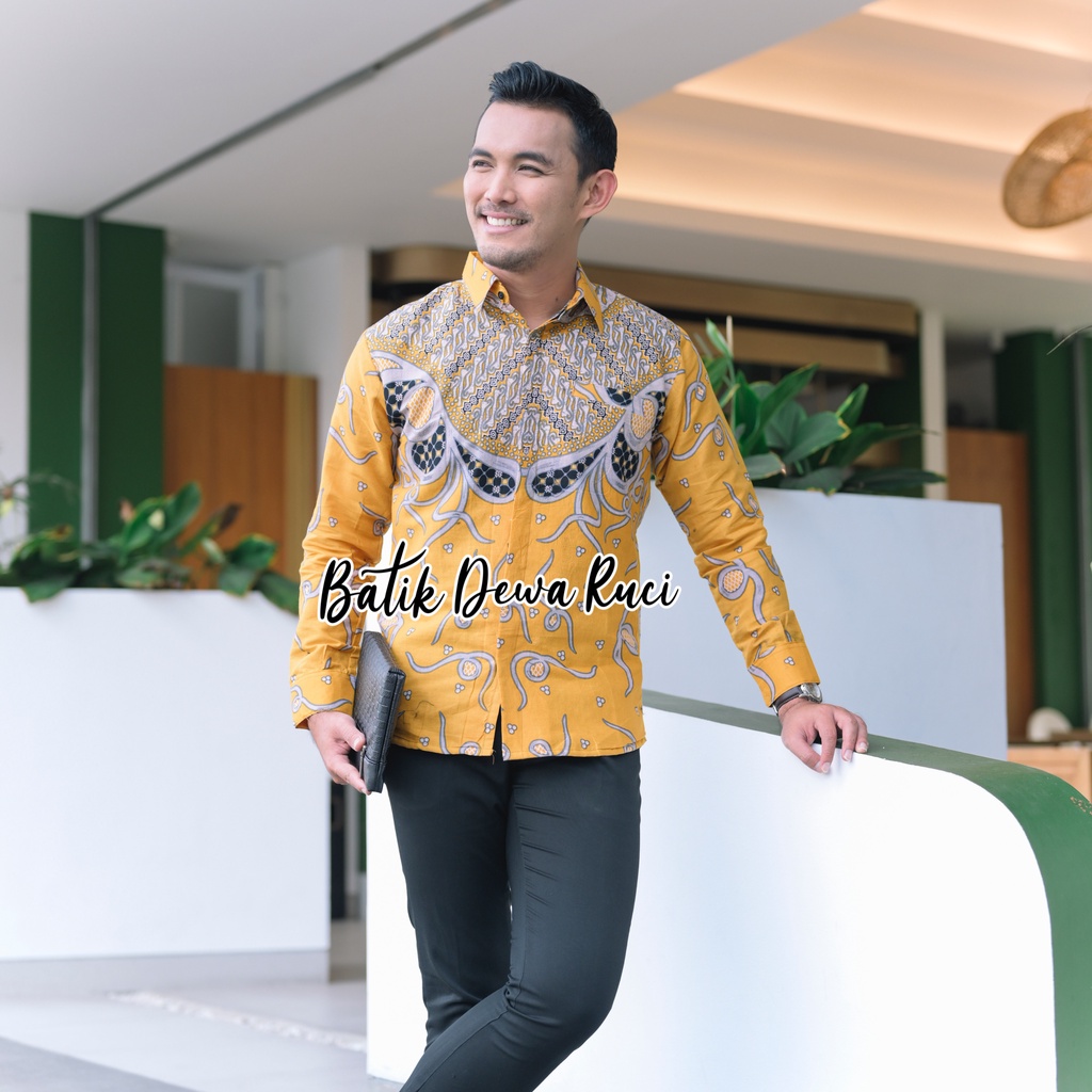 Batik Pria KALUNG KUNING Batik Modern Full Furing Bahan Katun Halus High Quality