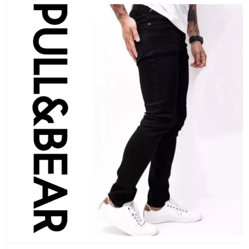 CELANA JEANS PRIA PULL&BEAR FULL BLACK SKINNY PULLANDBEAR PULL & BEAR PULL AND BEAR CELANA SLIMFIT