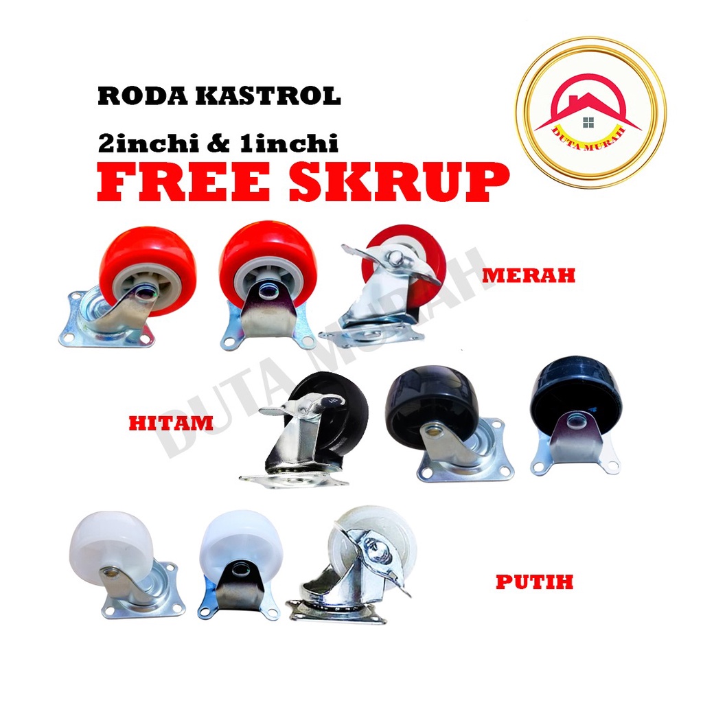 Roda Kastor Plate Pvc Nylon Hidup 2 inch, Mati 2 inch dan Mati 1 inch. Troly Etalase (1 pcs)