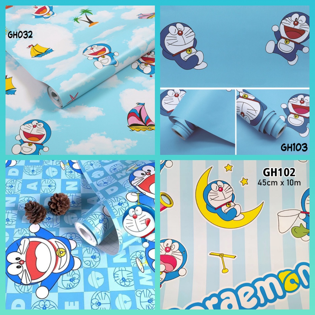 Wallstiker dinding hiasan dinding dekorasi dinding hiasan kamar anak motif doraemon ukuran 45cmx9meter