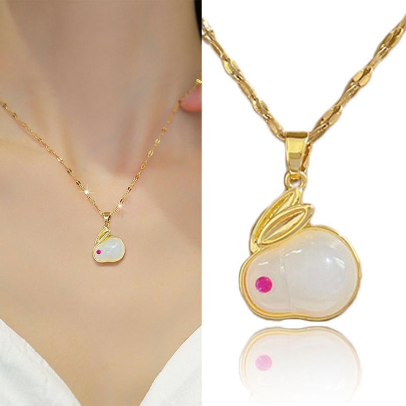 Kalung Sterling Silver 925 Hias Giok Hetian Kelinci Untuk Wanita