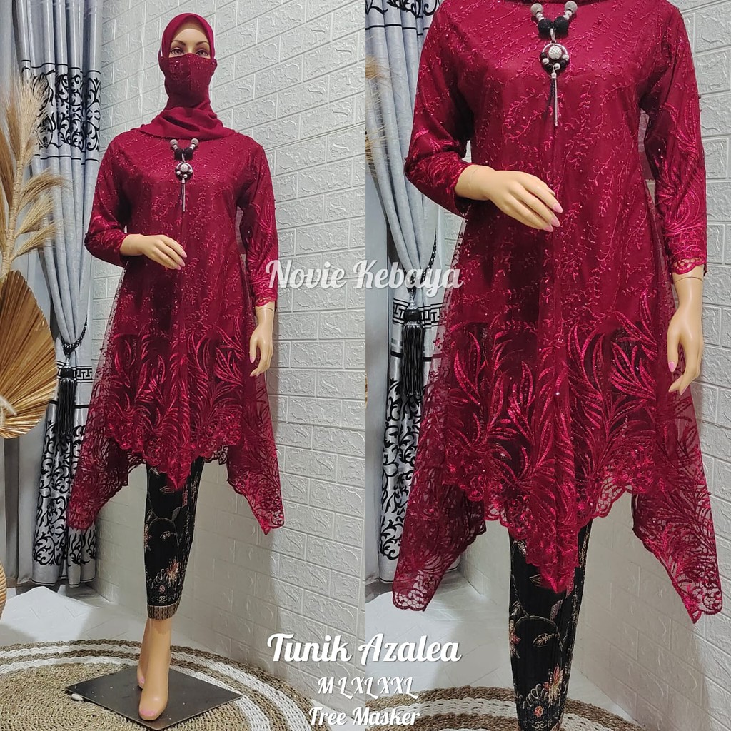 NOV&gt; TERBARU &gt;&gt; KEBAYA TUNIK SANGHAI AZALEA / KEBAYA TILLE RESLETING DEPAN / TILLE BORDIR MUTIARA