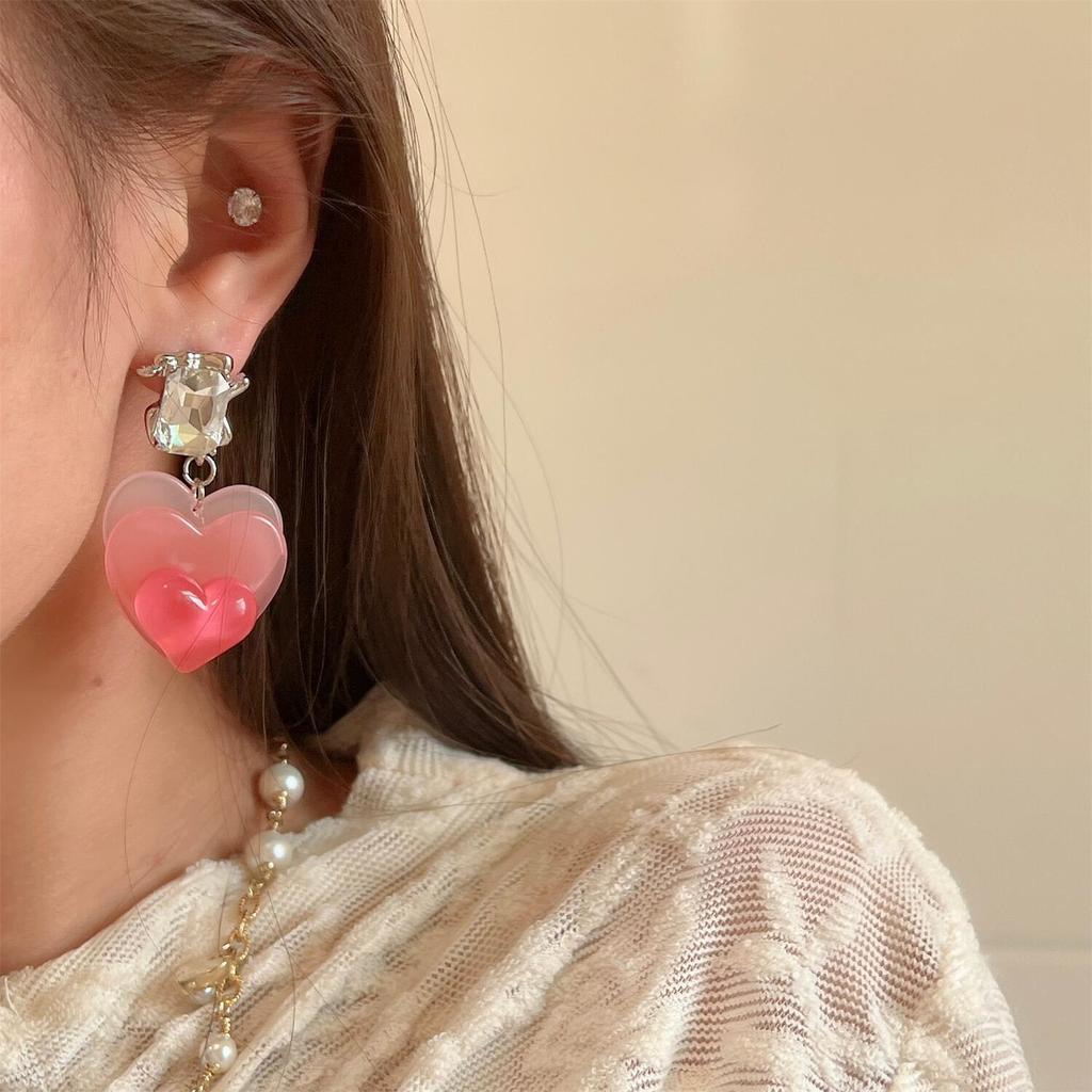 Anting Tusuk Motif Hati Warna Pink Peach Untuk Wanita