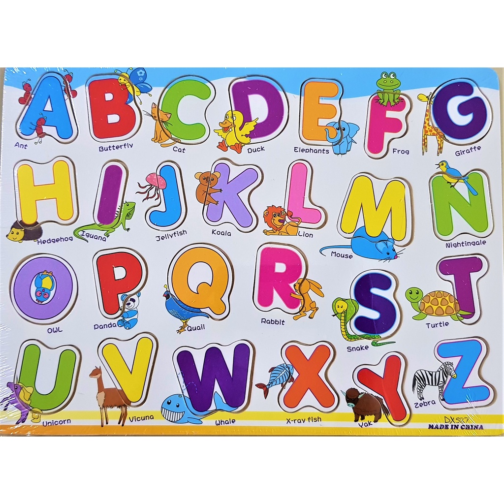 Puzzle Kayu Alfabet - Jigsaw kayu Huruf - Alphabet Abjad A-Z - Angka Huruf Hewan Berhitung - Edukasi