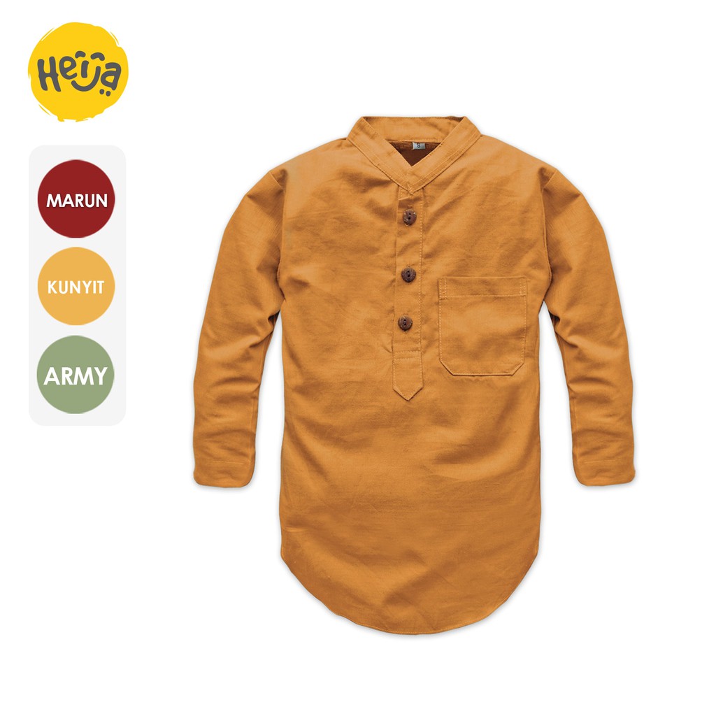 KEMEJA KOKO ANAK KURTA lengan panjang umur 1-13th Remaja Couple Ayah Dewasa - KUNING KUNYIT | HEIJA KIDS