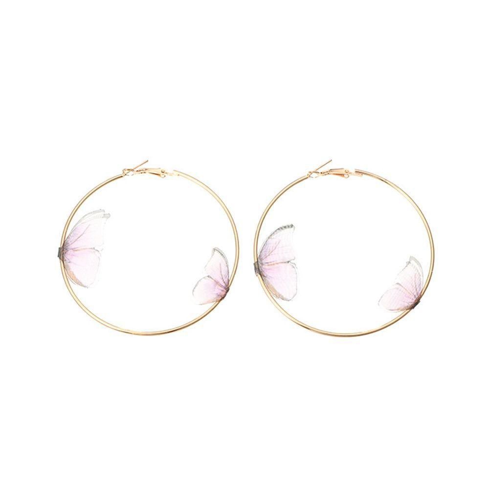 R-flower Double Butterfly Hoop Earrings Pernikahan Pertunangan Pesta Ulang Tahun Lingkaran Besar Elegan Indah Wanita Gadis Multicolor