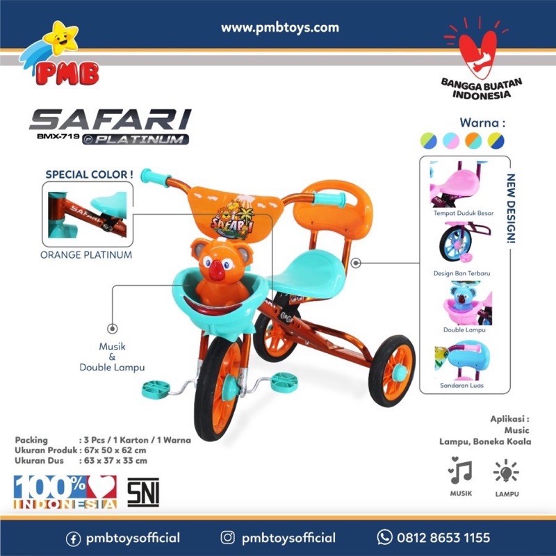 Sepeda Tiga Roda Tricycle PMB Safari 719 Platinum