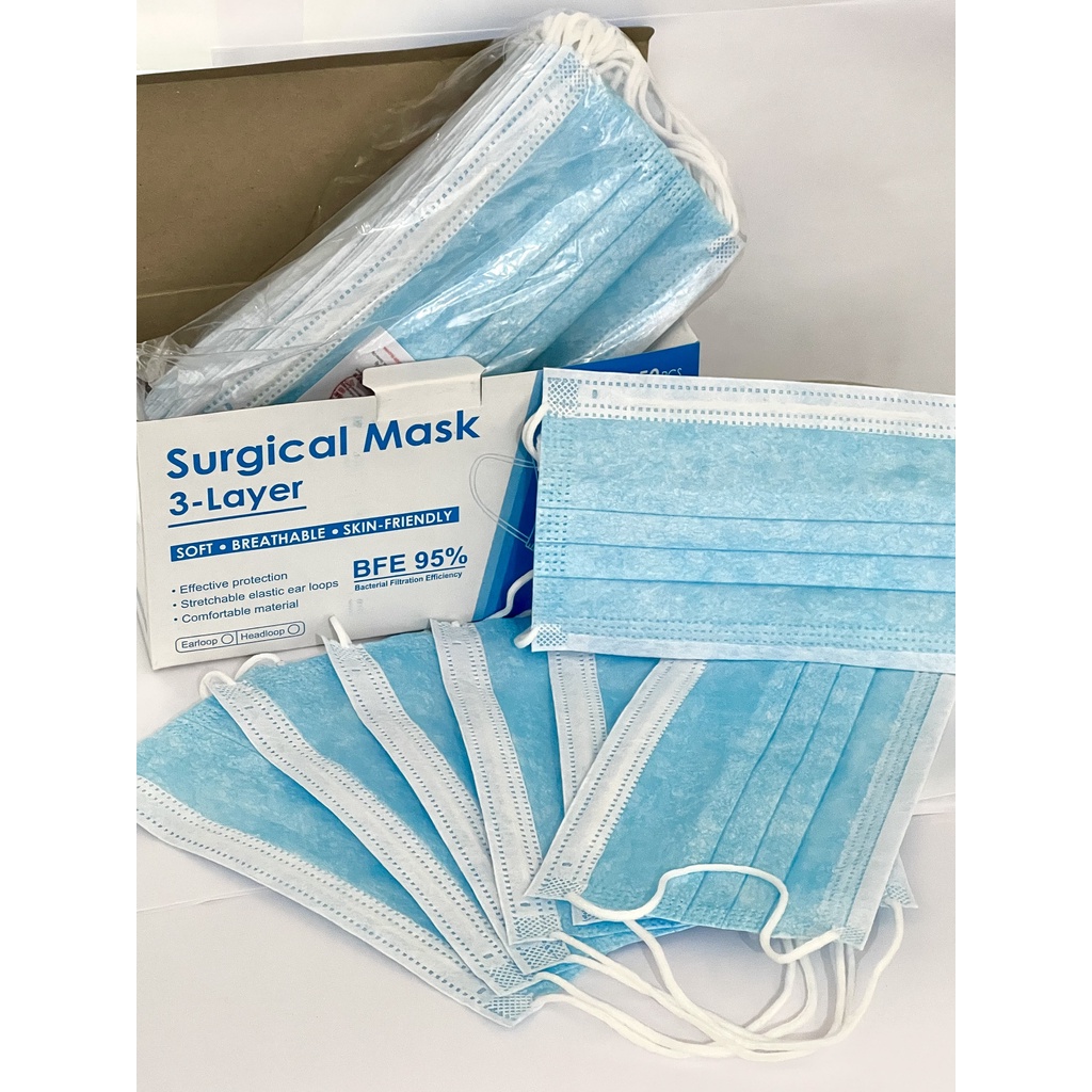 Masker Earloop 3 Ply Face Mask Biru 1 Box Isi 50 Pcs