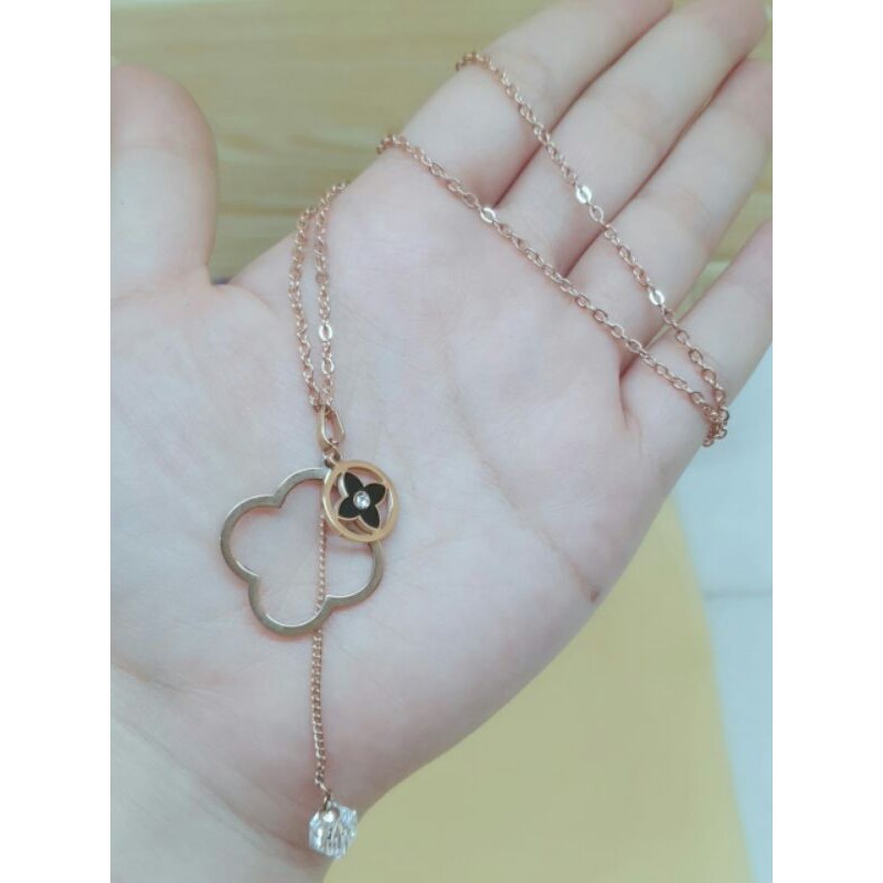 Kalung titanium bunga / kalung asli titanium liontin bunga rumbai / kalung panjang 49cm