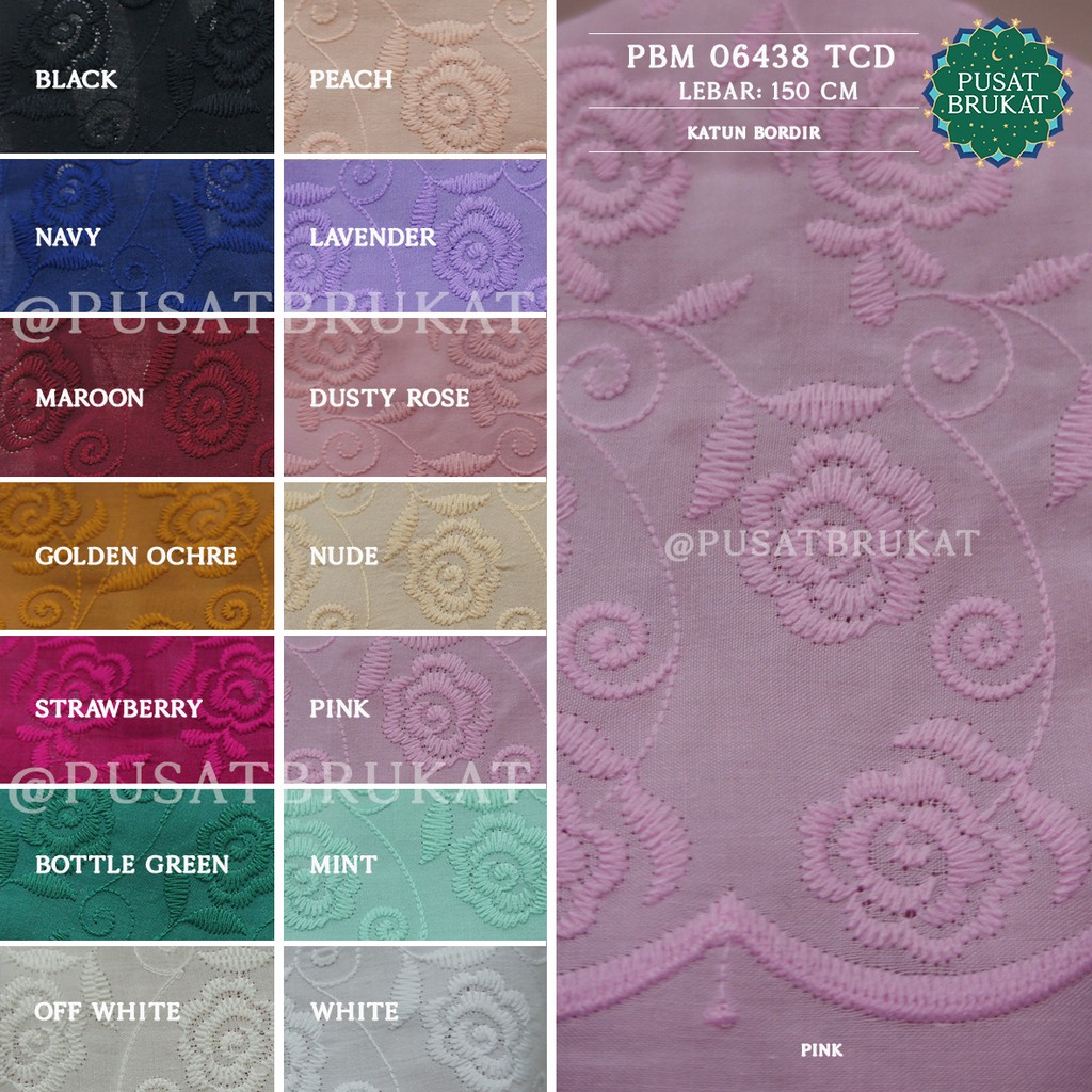 KAIN KATUN BORDIR ROSA PBM 06438/14 TCD COTTON EYELET EMBOSS - LEBAR 150CM [harga per 0.5m]