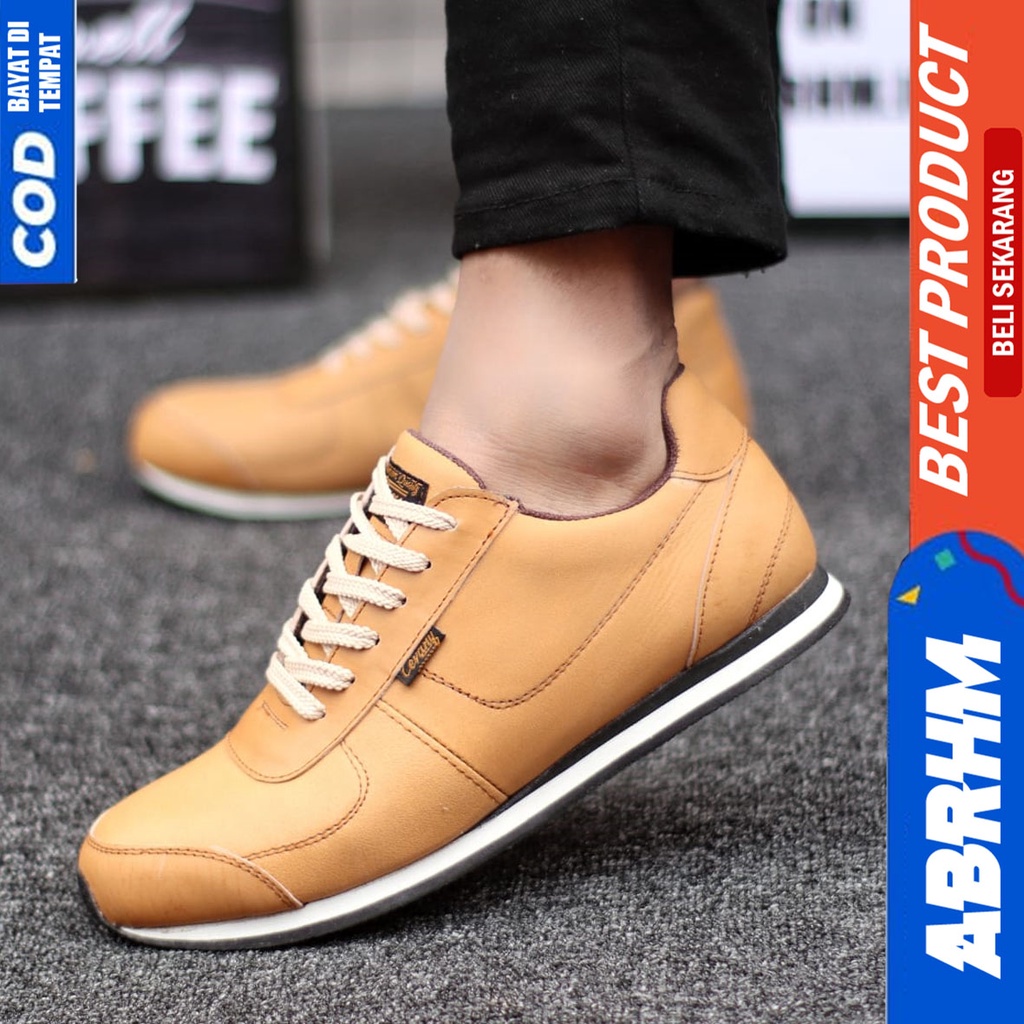 Sepatu Sneakers Kulit Asli Kerja Hitam Pria Santai ABRHM MORLEY