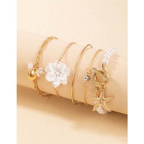 LRC Gelang Tangan Fashion Gold Flower Love Starfish Pearl W77223