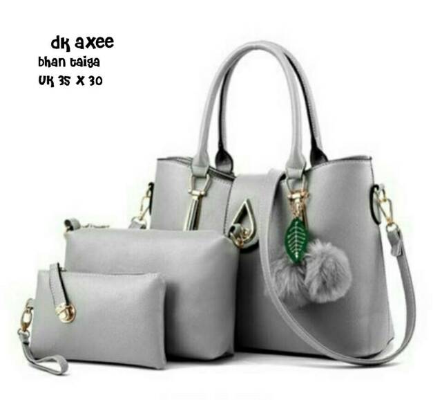 Fashion handbag 3in1 airbesar free pompom murah / tas wanita