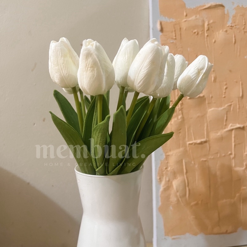 Bunga Korean Tulip Putih Premium, Artificial Flower White Lily Tulip - Dekorasi Rumah Aesthetic