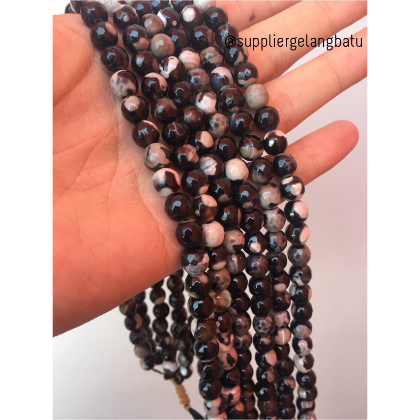 batu dalmantion agate FACETED BEADS 8mm cutting bahan gelang kalung aksesoris fashion black white