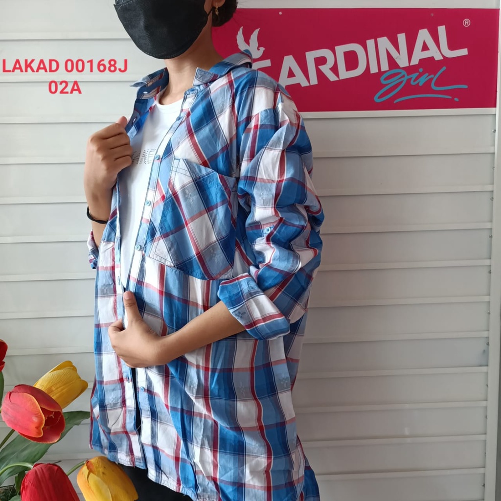 gof KJK CARDINAL GIRL KEMEJA Pakaian Wanita Atasan Hem Casual Santai Motif Kotak Original Lengan Panjang