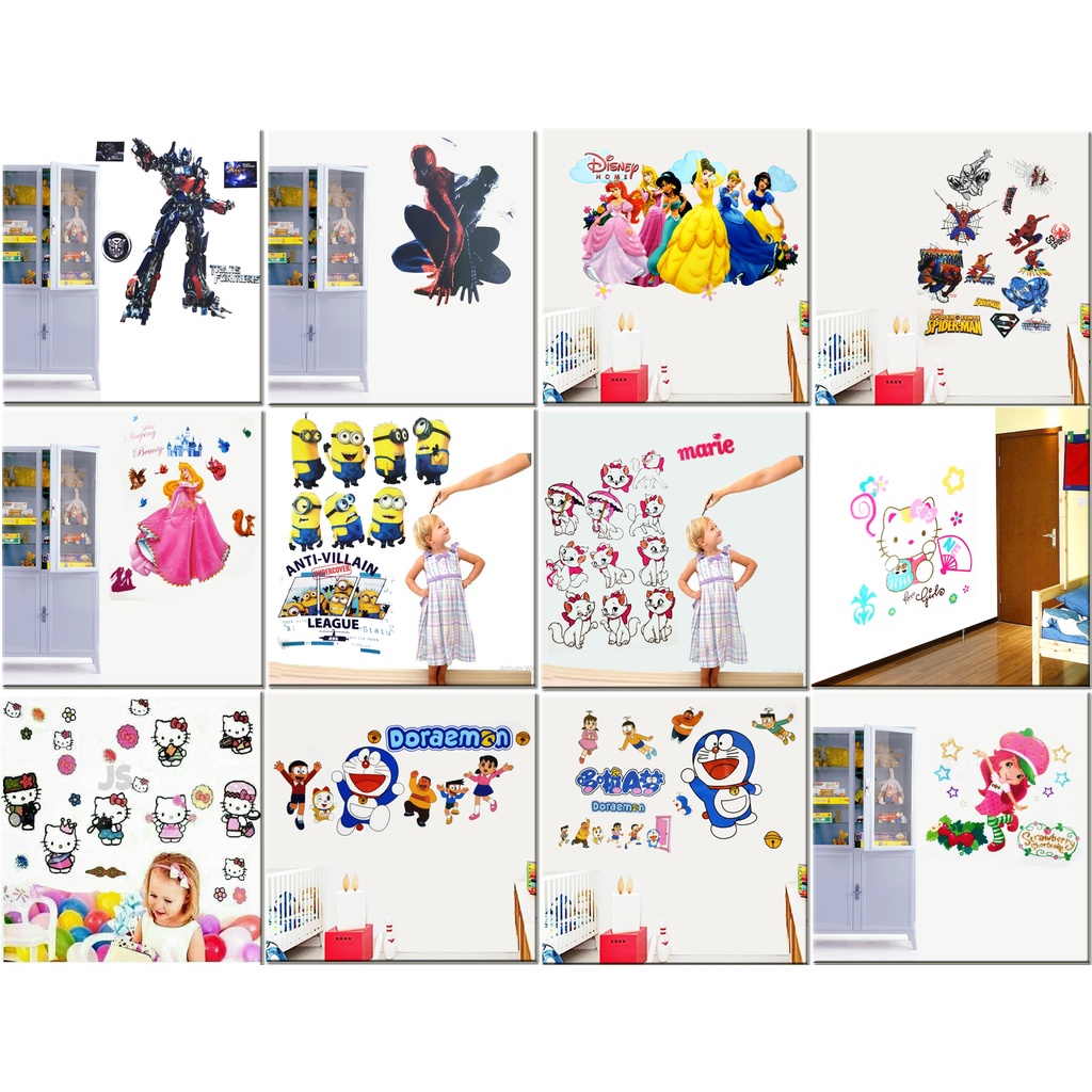 METH PART B WALL STICKER KARAKTER SUPER HERO PRINCESS PUTRI SUPERHERO PAHLAWAN  BOY GIRL DORAEMON LU
