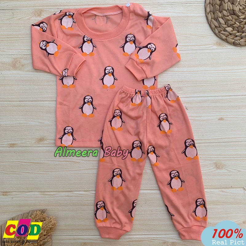 Setelan Baju Bayi Setelan Piyama Bayi Lengan Panjang Motif Penguin Usia 3-12 Bulan Almeera Baby and Kids