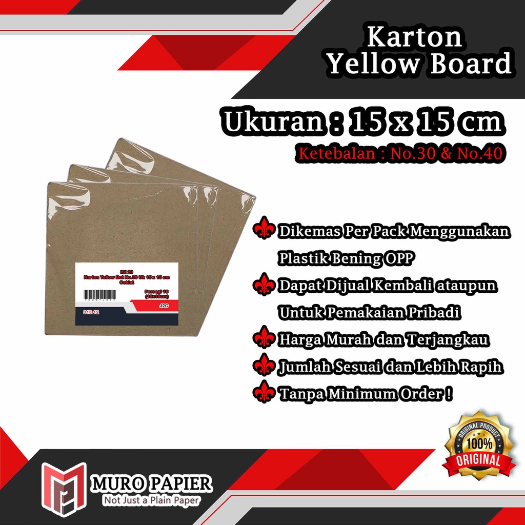 

( PER PAK - ISI 20 ) Karton Yellow Board Persegi No. 30 No. 40 Ukuran 15 x 15 cm - by Muro Papier