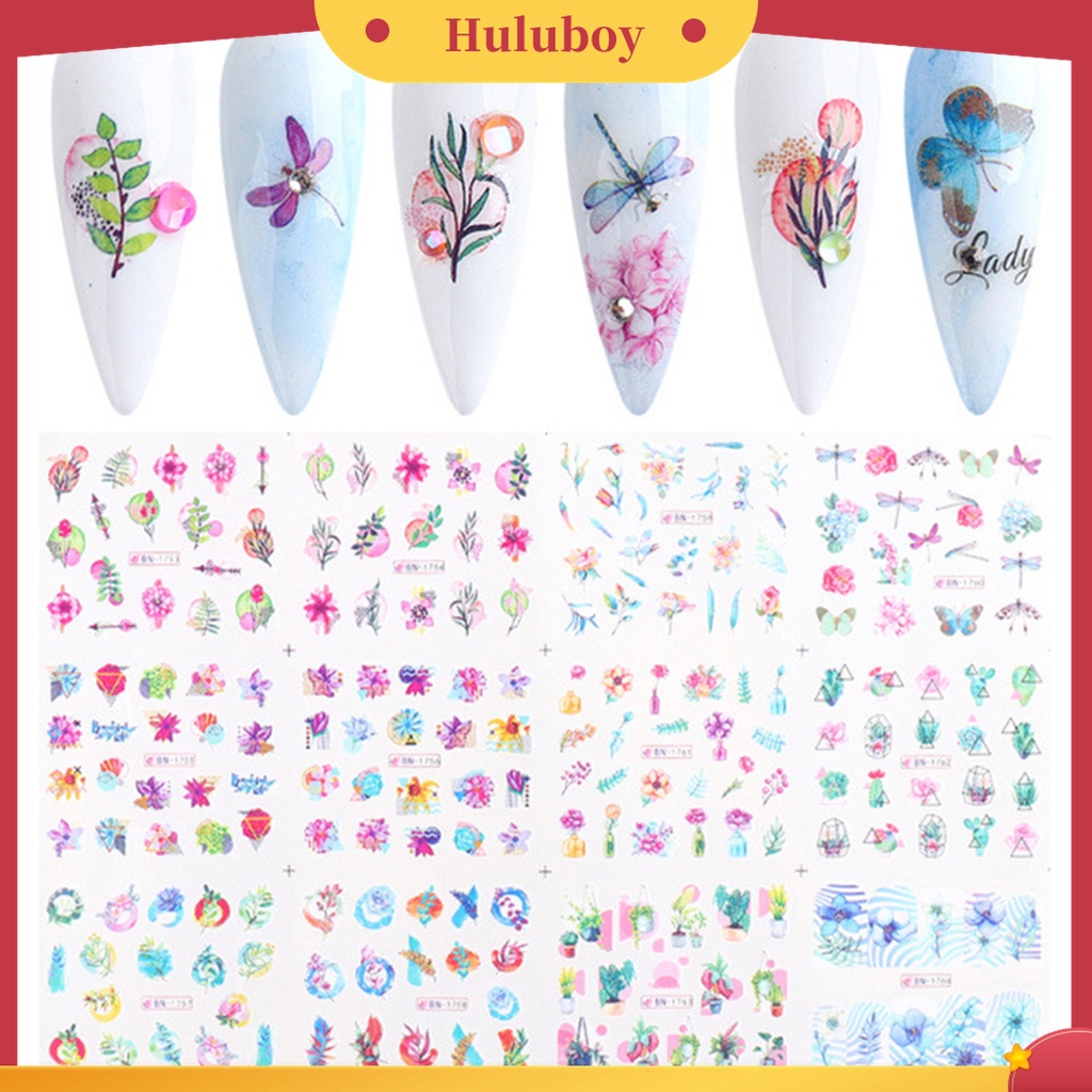 Huluboy Huluboy♡ Stiker Kuku Aneka Motif Bunga / Daun / Cat Air Untuk Manicure