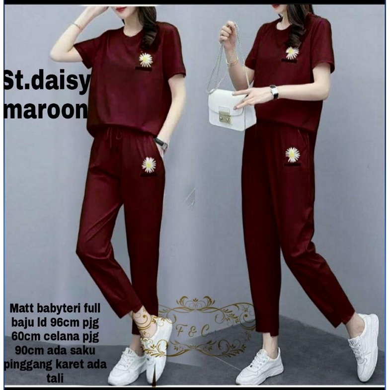 Setelan Set.Daisy SIMPLE SET WANITA / SET KAOS CELANA WANITA /set harian wanita / baju jalan jalan cewe / baju olah raga wanita Korea terbaru