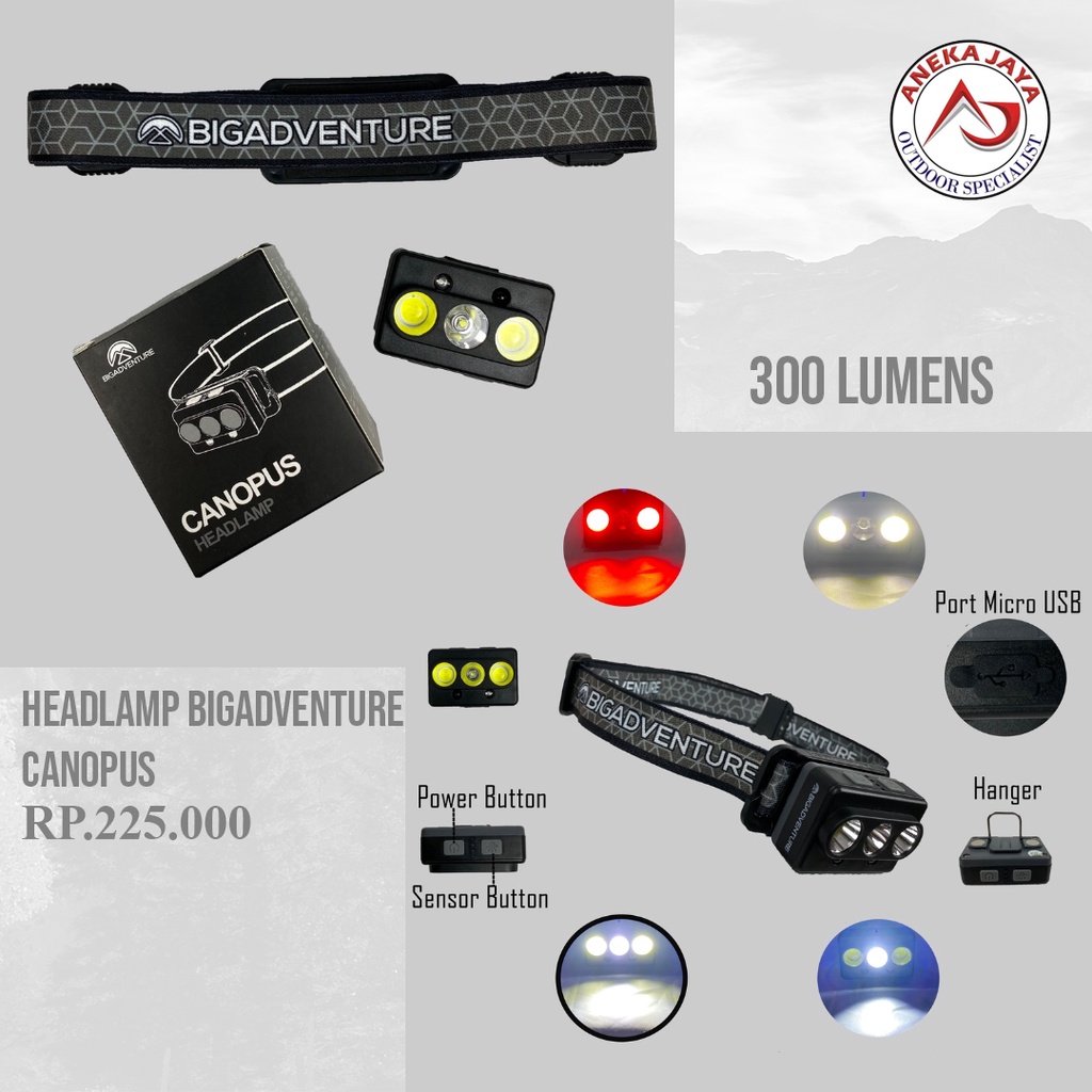 SENTER KEPALA HEADLAMP BIG ADVENTURE CANOPUS 300 LUMENS