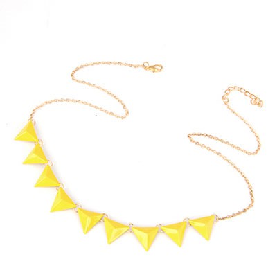 LRC Kalung Wanita  fashion candy color triangle shape pendant charm necklace (Yellow)