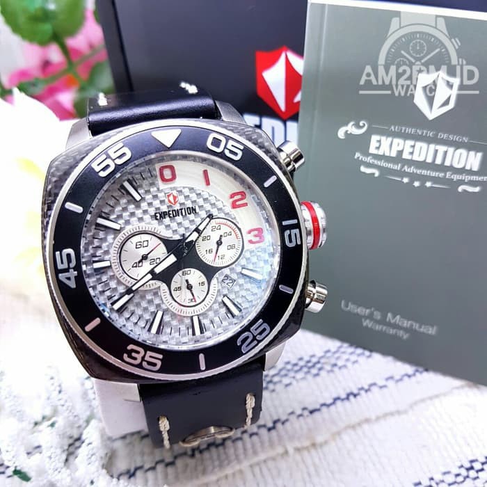 Expedition E 6642 MC Men White Dial Black Leather Strap