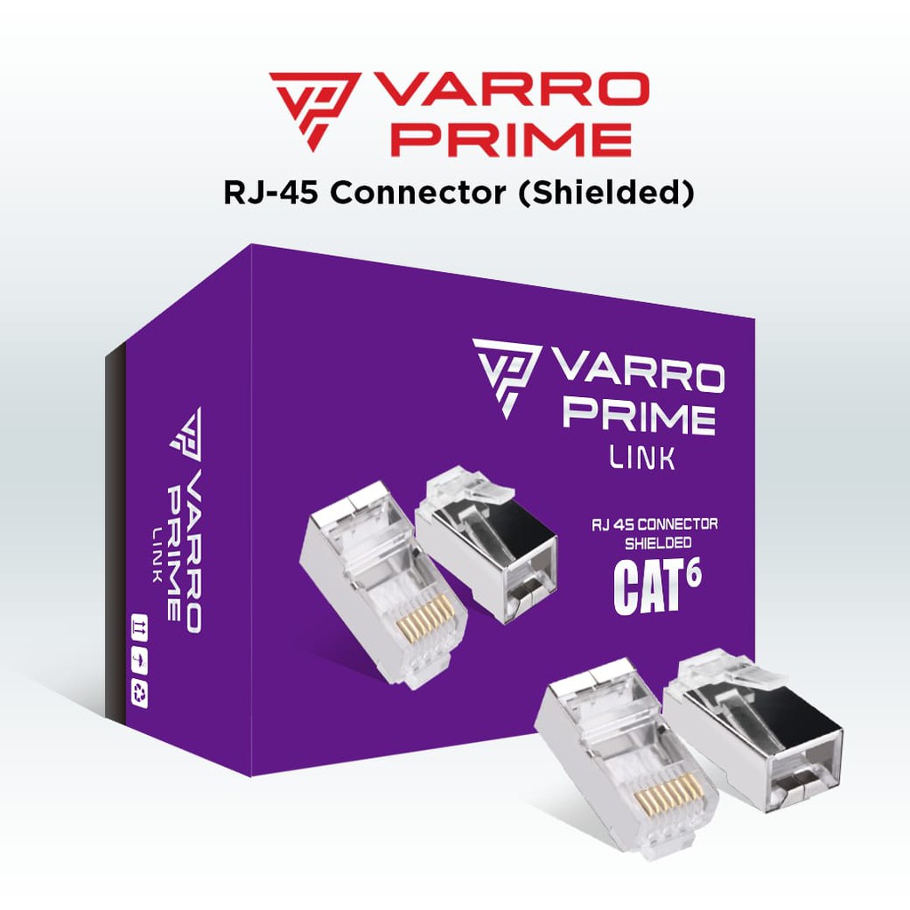 Konektor rj45 lan varro prime link cat 6 ftp shield outdoor isi 100 - connector rj-45 cat6 besi