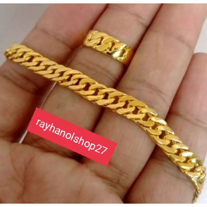 [BAYAR DITEMPAT] Gelang Cincin Rantai lipan lapis Emas kuning 22k